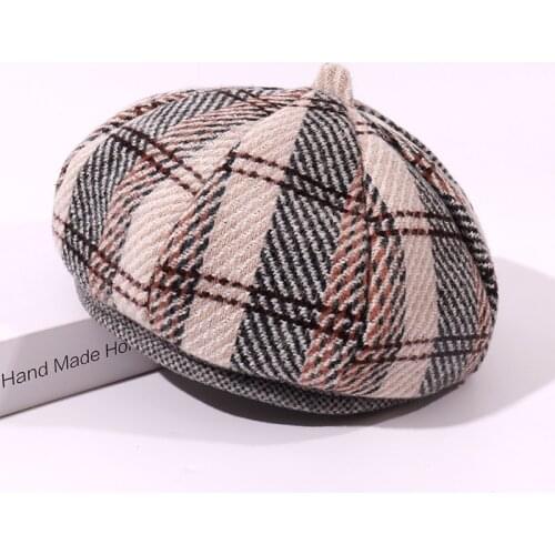 Autumn Winter Hats for Women Check Octagonal Caps Ladies Casual Woolen Hat Winter Beret Women Cap HR122201