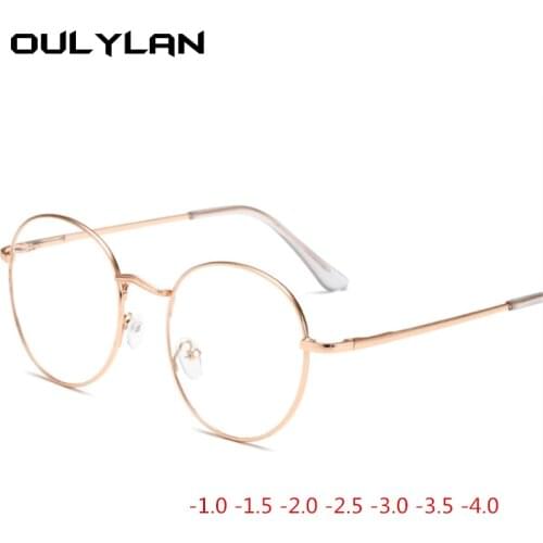Oulylan Retro Round Clear Glasses Frame Women Men Myopia Eyeglasses Metal Frame Finished Spectacles -1.0 1.5 2.0 2.5 3.0 to- 4.0