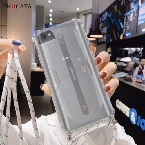 Crossbody Necklace Strap Lanyard Cord Phone Case For ZTE Nubia Red Magic 6 Pro 5G 5S 3 Clear Silicone TPU Airbag Shockproof Case