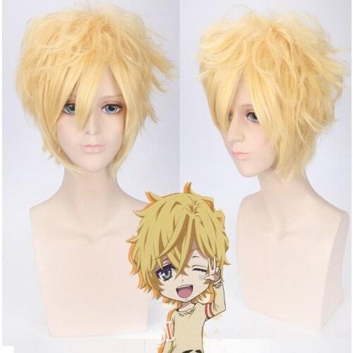 Karneval YOGI Cosplay Wig men Boys 30 cm Short Curly Heat Resistant Synthetic Hair Halloween common Karneval Blonde Wigs + wig c