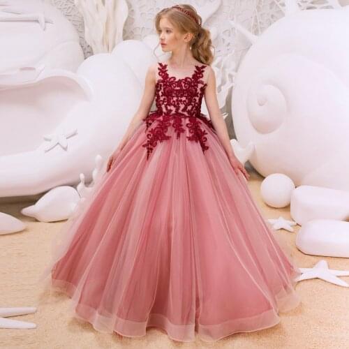 CloverBridal Children Sleeveless Cheap Flower Girl Dresses O Neck A line Birthday Prom Party Performance Piano Gown WF9742