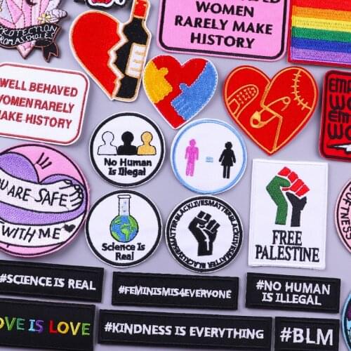 Prajna Feminist Patches For Clothing Iron On Patches DIY Embroideried Patches For Clothes Rainbow Heart Badges Stickers Applique