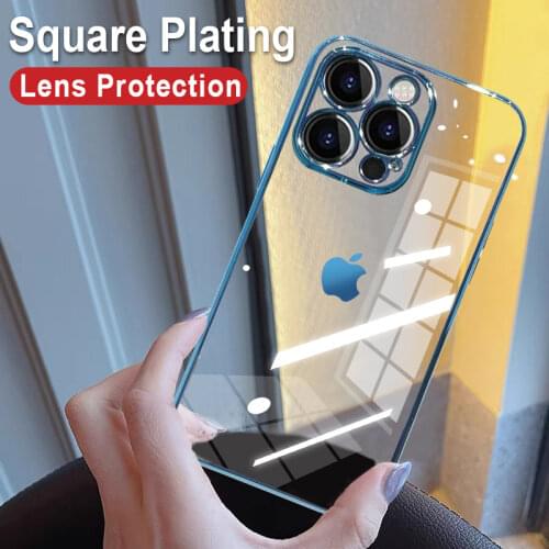 Luxury Square Transparent Plating Phone Case For iPhone 11 12 Pro Max Mini X Xs XR 7 8 Plus SE 2 2020 Silicone Shockproof Cover