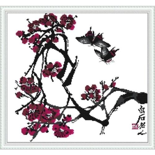 Qi Baishi-Plum blossom cross stitch kit aida 14ct 11ct count printed canvas stitches embroidery DIY handmade needlework