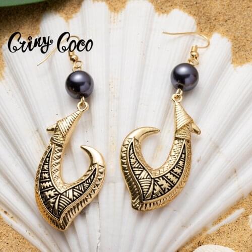 Cring CoCo Hawaiian Alloy Drop Earrings 2021 Gold Plated Flower Ear Jewelry Wholesale Boat Anchor Dangling Earring for Women