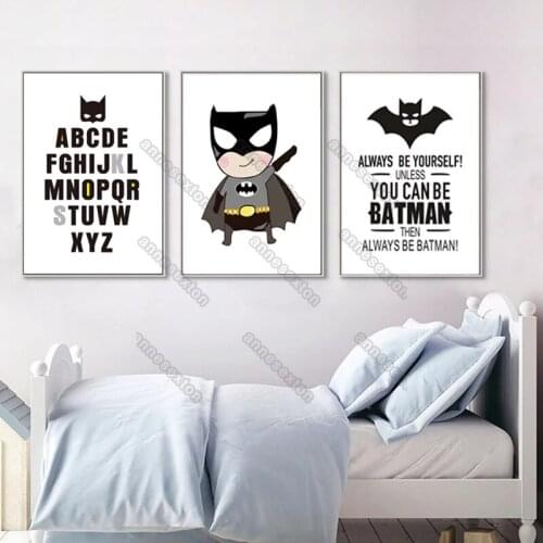 Modern Style Canvas Painting Poster and Print Blck Cartoon Bat Pictures Quota Always Be Yourself for Home Rooms Wall Decoration