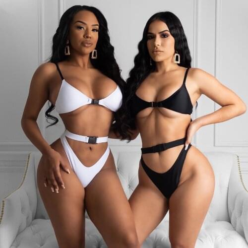 Strap Snap Button Sports Swimsuit Sexy Split Bikini High Waisted Swimsuit Bathing Suit Woman Two Piece Set Women Bikini Set