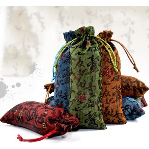 Ethnic Style Comb Bag Retro Calligraphy Printing Large Small Size Empty Bag Comfortable Durable Brocade Personalized Storage Bag