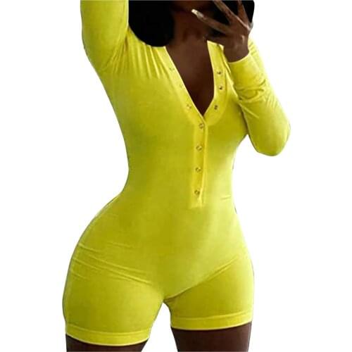 Solid Color Onesie Women Pajamas Short Tracksuit Jumpsuit Sleepwear Romper Bodycon Adult Women Bodysuit Sexy Пижама Женская #F3