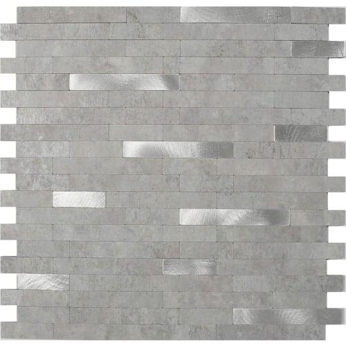 Vividtiles Peel & Stick Stone Tile Backsplash - Metal Grey Brush Silver Design 5Sheet