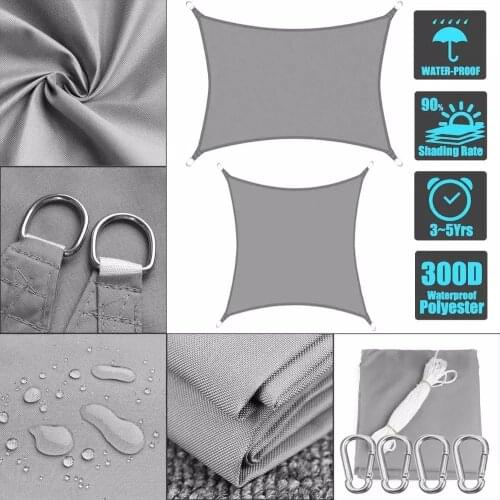 Waterproof 300D Gray Square Rectangle Shade Sail garden terrace Canopy swimming Sun shade Camping Hiking Yard sail awnings