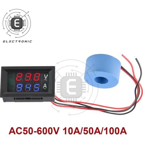 AC 50-600V 10A/50A/100A High-Precision Digital Double Display Voltage Current Meter Tester With Current Transformer