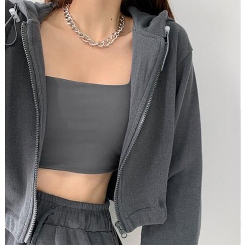 WOMENGAGA korean Loose Casual Drawstring Hooded tops Spring Autumn Solid Color Long Sleeve Short Sweatshirt Women Hy5x