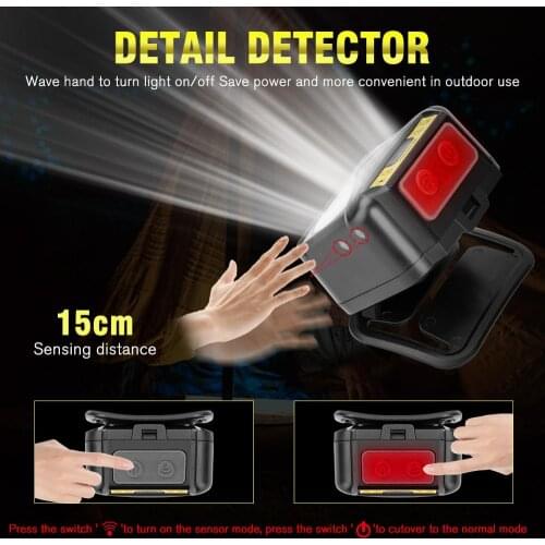 XPG+COB LED Headlight 6 Modes Headlamp Torch Induction Switch IPX5 Waterproof Lantern USB Charging Flashlight Working Lamp