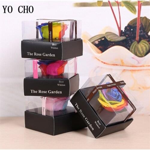 YO CHO Rainbow Soap Rose Decorative Flowers in Box Soap Flower Petal Wedding Favor Valentines Day Gift Rainbow Rose in Gift Box