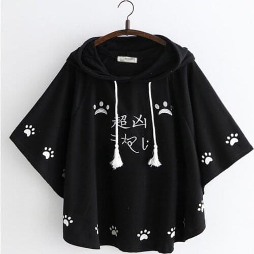 Cute Cartoon Cloak Hoodies Tops Streetwear Woman Japanese Style Harajuku Kawaii Sweatshirt Loose Cat Ear Poncho Girls Cape Coat