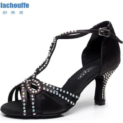 Woman Rhinestone Dance Shoes Black Ballroom Wlatz Dance Shoes Women High Heeled 6-10cm Salsa-dance-shoes Girls Shoes for Tango