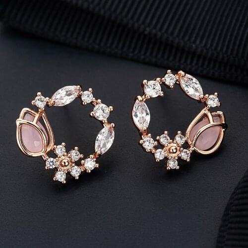 Korean Elegant Crystal Flower Drop Earrings for Women Charm Sweet Cherry Blossoms Zircon Earring Anniversary Party Jewelry Gift