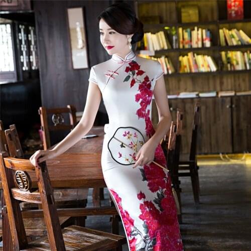 Chinese Style Cheongsam Womens Slim Qipao Party Long Cheongsam Chinese Oriental Dresses Traditional National Wind Dress