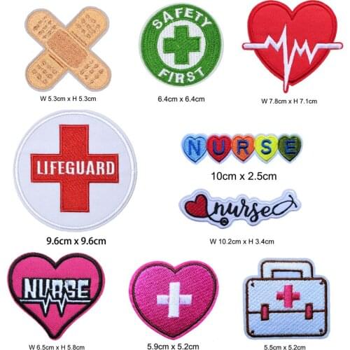 10 Pcs Medic Bandage Fist Aid Embroidered Iron On Patch, Safety First Heart Shaped Jacket Jean Backpack Clothing Applique DIY