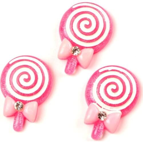 20Pcs Fuchsia Lollipop Resin Decoration Crafts Beads Frame Flatback Cabochon Scrapbook DIY Embellishments Accessories