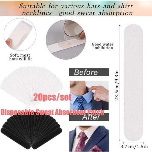 20 Pieces Disposable Sweat Absorbent Patch Collar Protector Self-Adhesive Hat Sweat Pads Anti-sweat Cotton Pad