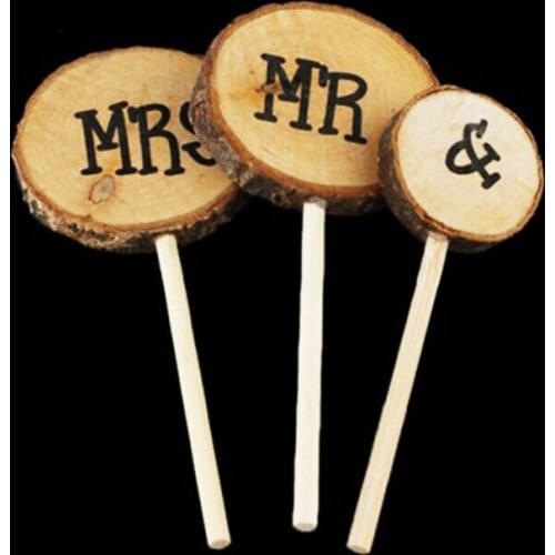 3Pcs/set Mr&Mrs Cake Topper DIY Wedding Cake Topper Wood Wedding Cake Decorations Supplies