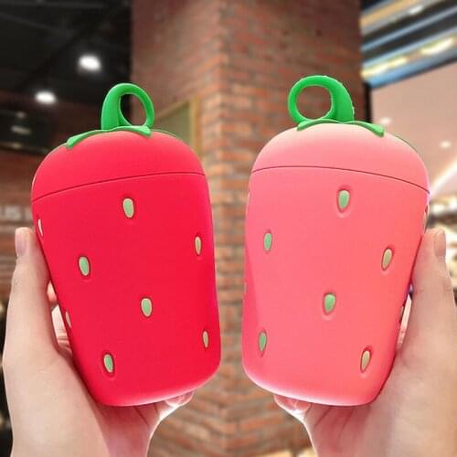 300ml Funny Strawberry Shape Glass Water Bottle Insulation Cup Cartoon Water Flask Bottle Children Birthday Gift Christmas Gift