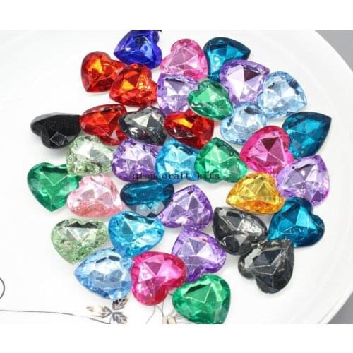 50pcs Mixed Colors big glitter Heart Gems- Faceted back 25mm Cabochon Charm Finding,Phone Decoration,DIY