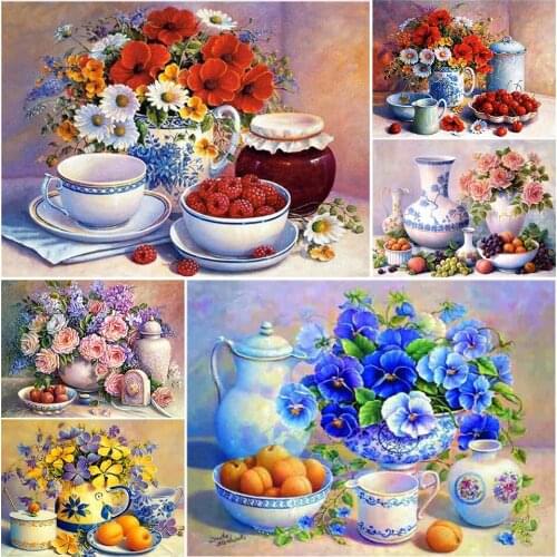 5D DIY Diamond Painting Fruit Flowers Kits Full Drill Square Embroidery Mosaic Art Picture of Rhinestones Home Decoration Gift