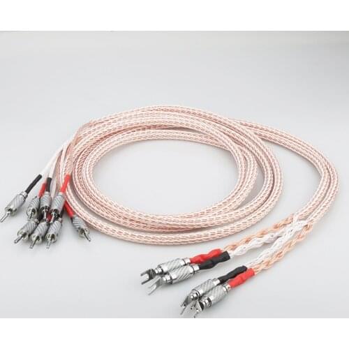Audiocrast 12TCC Pair 12TC Hifi Speaker Cable With 2 spade Plug to 4 Banana Jack Hi-end OCC Speaker Wire biwire speaker cable