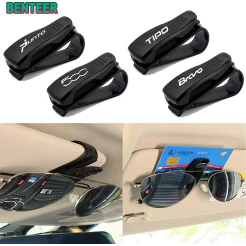 1pc ABS Car Sun Visor Sunglasses Holder For Fiat 500 ABARTH NOVITEC punto TIPO Bravo Car styling