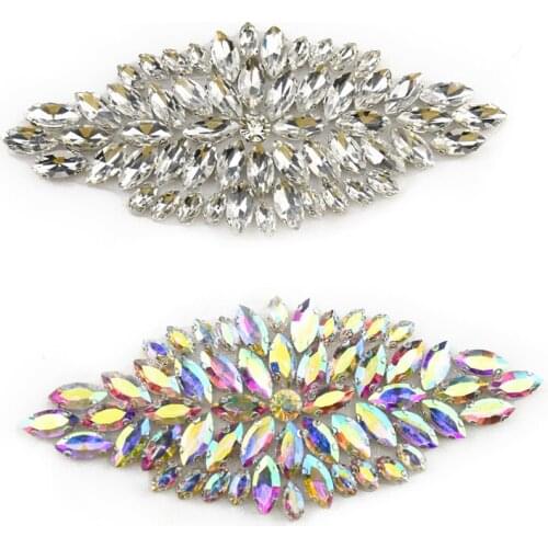 Shiny AB Silver Crystal Rhinestone Applique Beaded For DIY Accessory WRA-1045