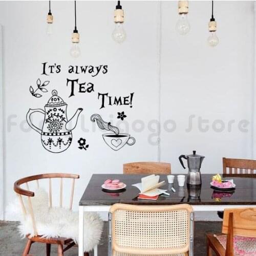 Tea Time Quote Wall Decal Alice in Wonderland Vinyl Wall Stickers Wall Decal Quotes Wall Art Mural Home DecorationsQ305