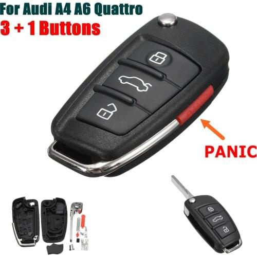 3+1 Buttons Car Remote Key Fob Case Shell Uncut Blade For Audi A6 A4 A2 A8 TT Q7 2005 2006 2007 2008 2009 2010 2011