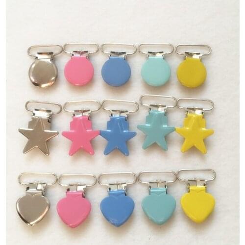 Chenkai 50pcs 1'' 25mm DIY Round Star Heart baby shower dummy pacifier Chain Metal clips toy Accessories candy pastel color