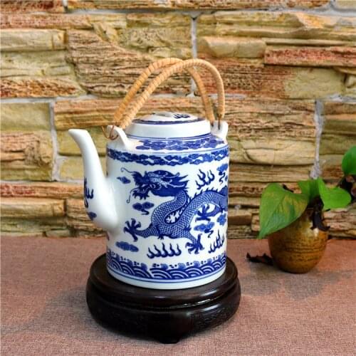 Jingdezhen porcelain, ceramic hoop handle teapot, tea pot, kettle, Dragon pattern
