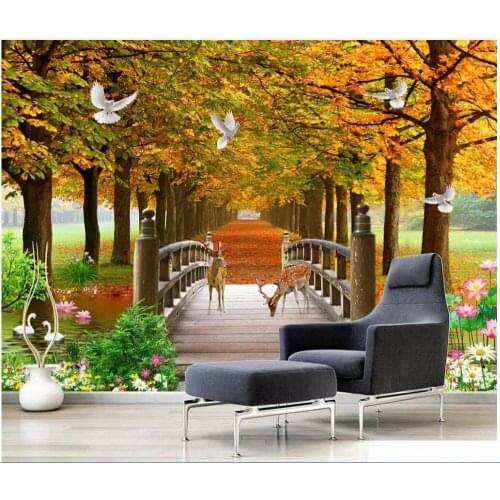 Custom photo mural 3d wallpaper on a wall Golden Avenue Forest Scenery Home decor living room wallpaper for walls 3 d