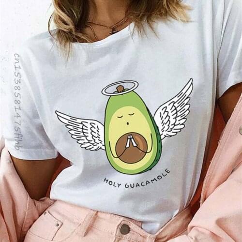 Premium Summer Harajuku Kawaii Avocado Vegan Tshirt T-Shirt Casual Angel Avocado Graphic Tops Holy Guacamole Graphic Tees Women