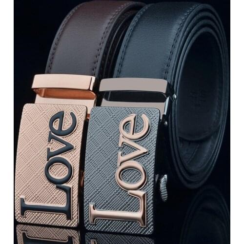 Personalized luxury mens leather belt leisure automatic buckle belt top grade two layer leather pants belt