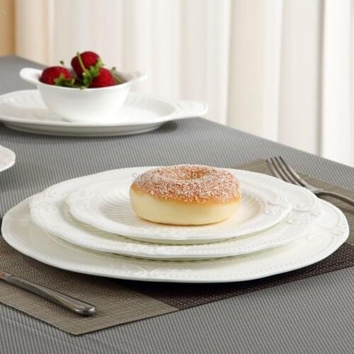 Ceramic plate uterine relief flat plate soup plate leaf pattern high quality supply