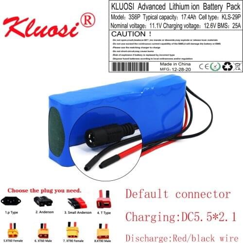 KLUOSI 12V 17.4Ah 18Ah 3S6P Large Capacity 12.6V Lithium Battery Pack with 25A BMS LED Lamp Light Backup Power Electrical Tool