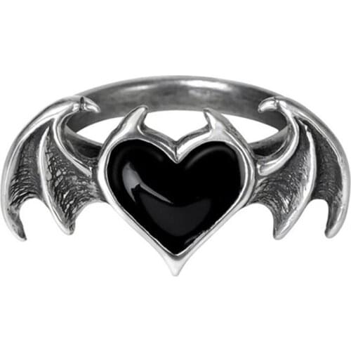 Gothic Heart Wing Rings For Women Hip Hop Punk Devil Wings Ring Party Halloween Ring Vintage Jewelry Bague Gits