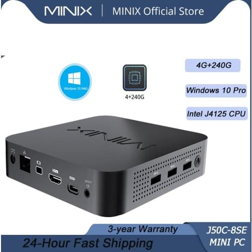 MINIX Mini PC NEO J50C-8SE Official Windows 10 PRO SERIES Intel J4125 CPU 8GB DDR4 240GB SSD Support Up to 2TB Vesa Mount