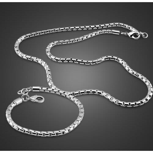 Fashion Mens Silver Set Jewelry Solid 925 Sterling silver Wide 4MM / 20 "Necklace 8" Bracelet Set Charm Men / Boys Accessories