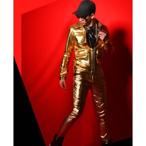 Golden jacket men multi-pocket PU clothes mens jackets and coats jaqueta masculina chaqueta hombre casaco masculino