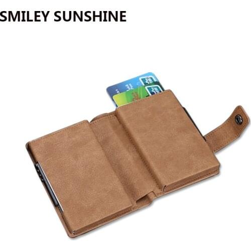 RFID Blocking Card Holder Men Wallet with Coin Pocket Big Smart Magic Leather Double Wallet Small Brown Male Purse Money Bag