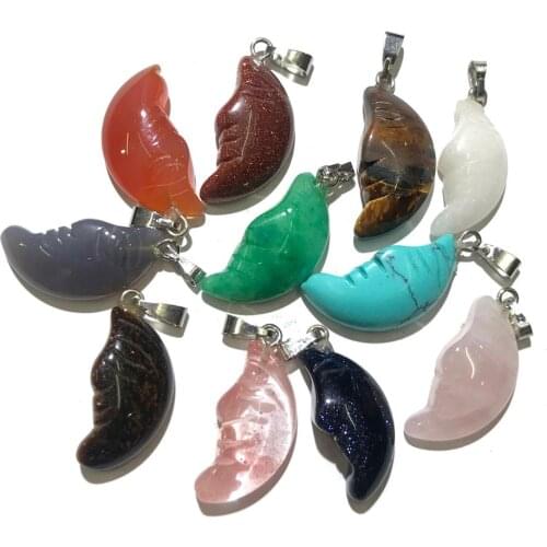 Natural Rose Quartzs Gold Sand Stone Pendant Moon-Shaped Stone Pendants to Making DIY Jewelry Necklace Size 12x22mm