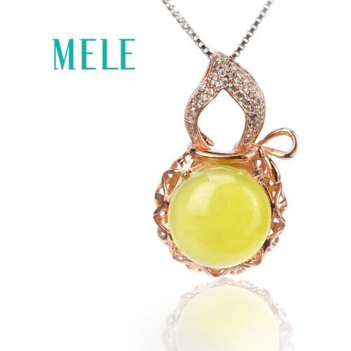 Natural yellow prehnite silver pendant , round 12mm*12mm, vivid gourd shape , classical and popular