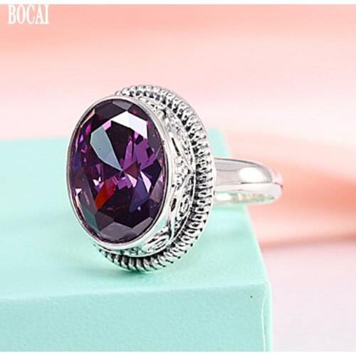 BOCAI new Fashion simple female ring real s925 pure silver inlaid with crystals new open woman ring